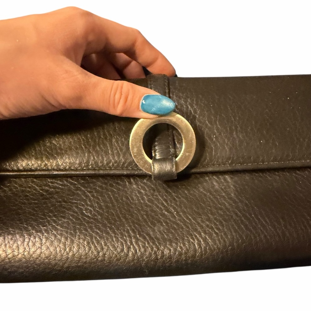 Ann Taylor Black Leather Clutch with Ring Accent - Picture 5 of 11